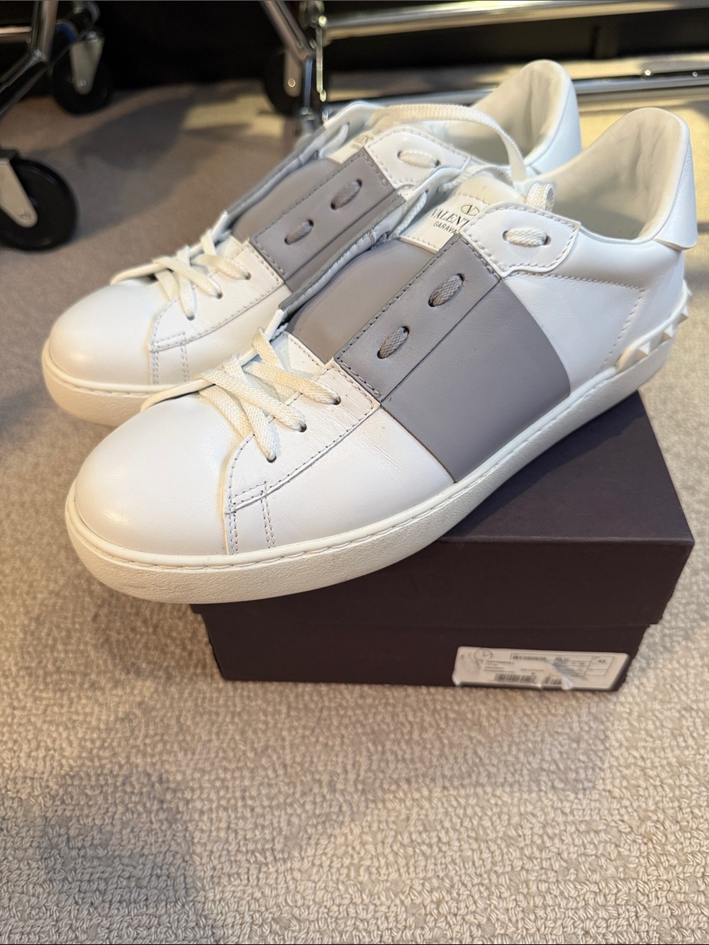 Valentino Garavani White and Light Gray Men's Leather Sneakers